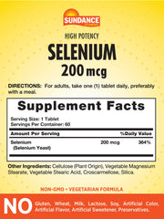 Sundance Selenium 200mcg label close-up highlighting key details