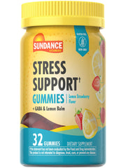 Sundance Stress Support Gummies bottle front showing lemon strawberry flavor for daily mood balance
