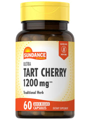 Sundance Tart Cherry Capsule front label, 1,200 mg potency for daily use.
