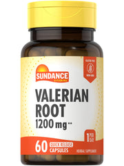 Sundance Valerian Root bottle label highlights 1,200 mg per serving for nightly use.