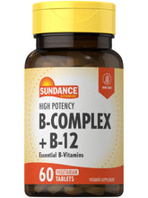 Sundance Vitamin B-Complex bottle showing capsules for daily support and easy dosing.