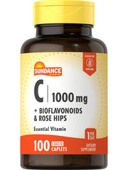 Sundance Vitamin C 1000mg bottle showing Rose Hips and Bioflavonoids for daily use