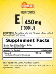 Sundance Vitamin E softgel closeup highlighting quick-release capsule.
