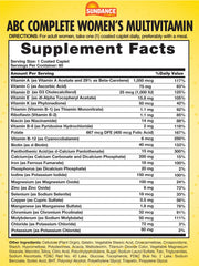 Sundance Women's ABC Complete Multivitamin caplets closeup, easy-to-swallow daily supplement.