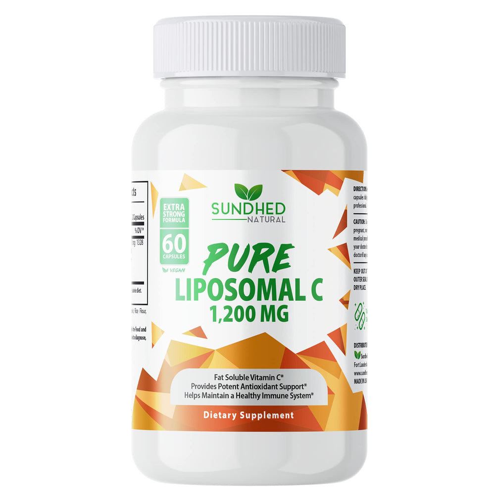 Sundhed Natural Pure Liposomal Vitamin C 1200mg bottle highlighting absorption potential