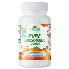 Sundhed Natural Pure Liposomal Vitamin C 1200mg bottle highlighting absorption potential