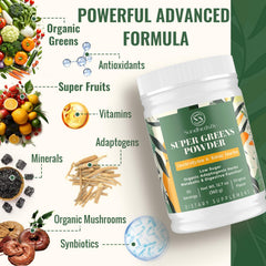 Sundhedsliv greens powder blended into a smoothie for convenient gut-friendly nutrition.