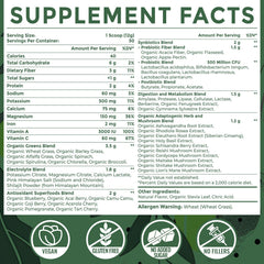 Close-up of Sundhedsliv greens powder scoop highlighting spirulina for a nutrient-rich start.