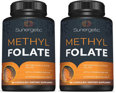 Sunergetic Premium Methyl Folate bottle shown with clear label and daily use in mind