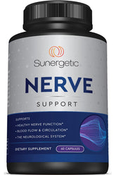 Sunergetic Premium Nerve Support bottle with capsules promotes daily nerve comfort.
