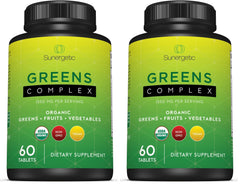 Sunergetic Premium Greens Tablets front pack with USDA Organic seal for daily support