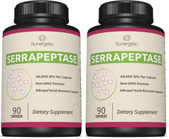 Sunergetic Serrapeptase bottle front view for daily enzyme support.