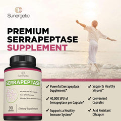 Sunergetic Serrapeptase label highlighting DRcaps technology.