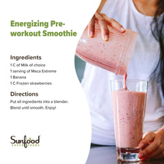 Pouring Sunfood Maca Extreme into a drink for a balanced routine
