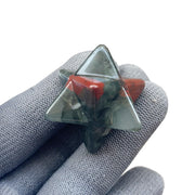 Sunshcat African Bloodstone Merkaba hexagonal star crystal for focused meditation.