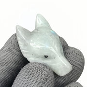 Sunshcat Moonstone Wolf Head Figurine close-up shows hand-carved texture and natural variation.
