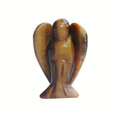 Sunshcat tiger's eye angel statue in hand inspires calm balance and focus.