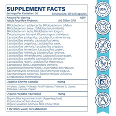Sunshine & Rain Raw Probiotics capsules deliver 100 billion CFU for daily gut comfort.