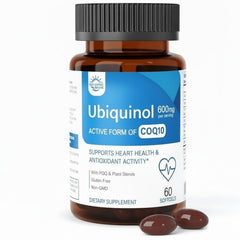 Sunshine & Rain Ubiquinol 600mg bottle showing high-absorption CoQ10 for cellular energy.