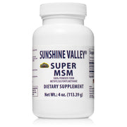 Sunshine Valley MSM powder bottle being poured for easy daily joint support