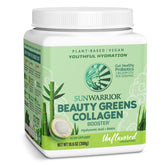 Sunwarrior Beauty Greens Drink bottle pouring to hydrate skin and hair.
