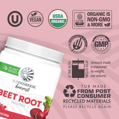 Scoop of Sunwarrior Beet Root Powder resting in a bowl for easy serving