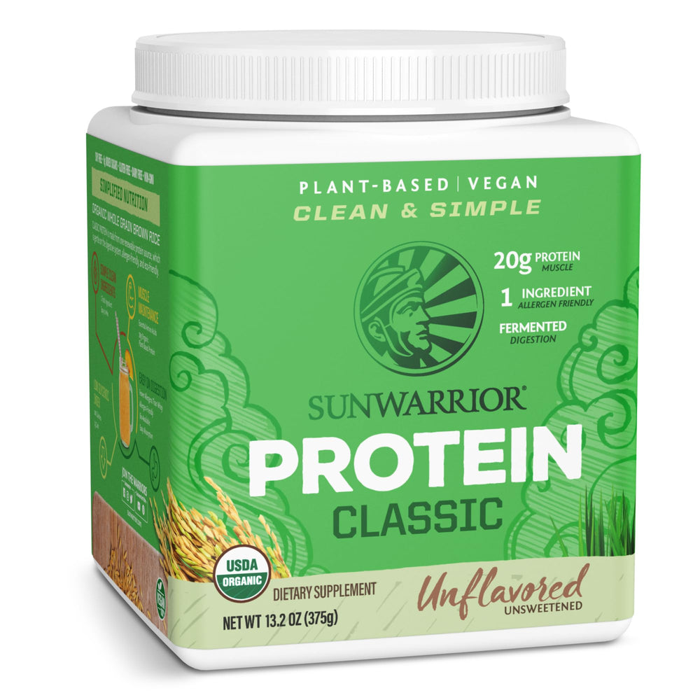 Sunwarrior Brown Rice Protein bottle pour demonstrates an easy post-workout shake