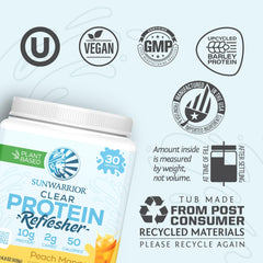 Sunwarrior Clear Protein powder scoop pouring into a cup for easy mixing.