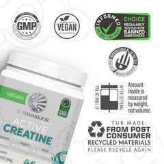 Sunwarrior Creatine Monohydrate powder poured into liquid for easy mixing.