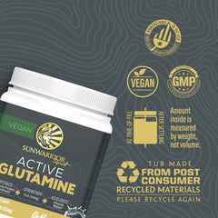 Sunwarrior L-Glutamine shake glass shows a smooth, mixable powder for daily recovery