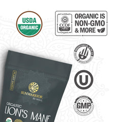 Sunwarrior Lions Mane Powder stirred into coffee supports alert mornings.