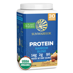 Sunwarrior organic plant-based protein powder in chocolate peanut butter flavor, 30 servings
