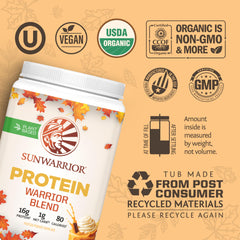Sunwarrior pumpkin spice vegan protein shaker ready for on-the-go smoothies.