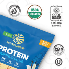 Sunwarrior vanilla protein mixing cup demonstrates versatile, dairy-free protein for smoothies