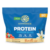Sunwarrior vanilla protein powder bag highlighting plant-based nutrition for workouts