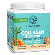 Sunwarrior vegan collagen powder tub in churro flavor for plant-based care.