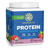 Sunwarrior Warrior Blend Berry powder in a jar for vegan protein on-the-go