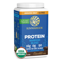Sunwarrior Warrior Blend chocolate bottle for an active lifestyle.
