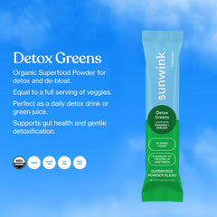 Sunwink Detox Powdered Greens glass with refreshed green beverage