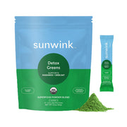 Sunwink Detox Powdered Greens pack shot showing clean organic greens blend