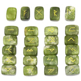 SUNYIK green jade rune stones with gold engraving for meditation and divination
