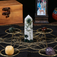 SUNYIK moss agate wand in car ornament enhances calming atmosphere during drives