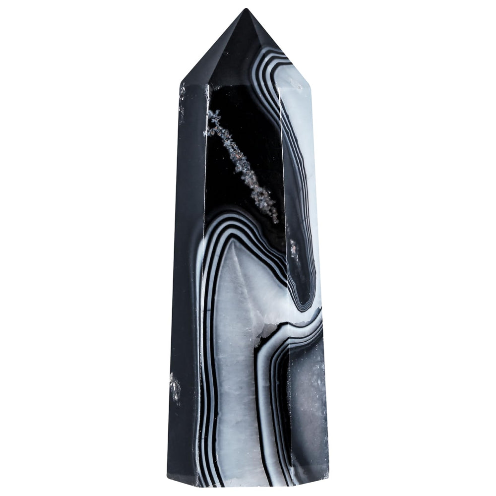 SUNYIK stripe black agate crystal tower for decor and energy balance