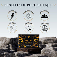 Super Natural Goods Pure Shilajit dry drops tablets closeup emphasizing potent trace minerals for immune support.