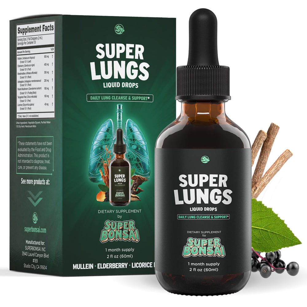 SuperBonsai Super Lungs bottle promoting daily breathing support