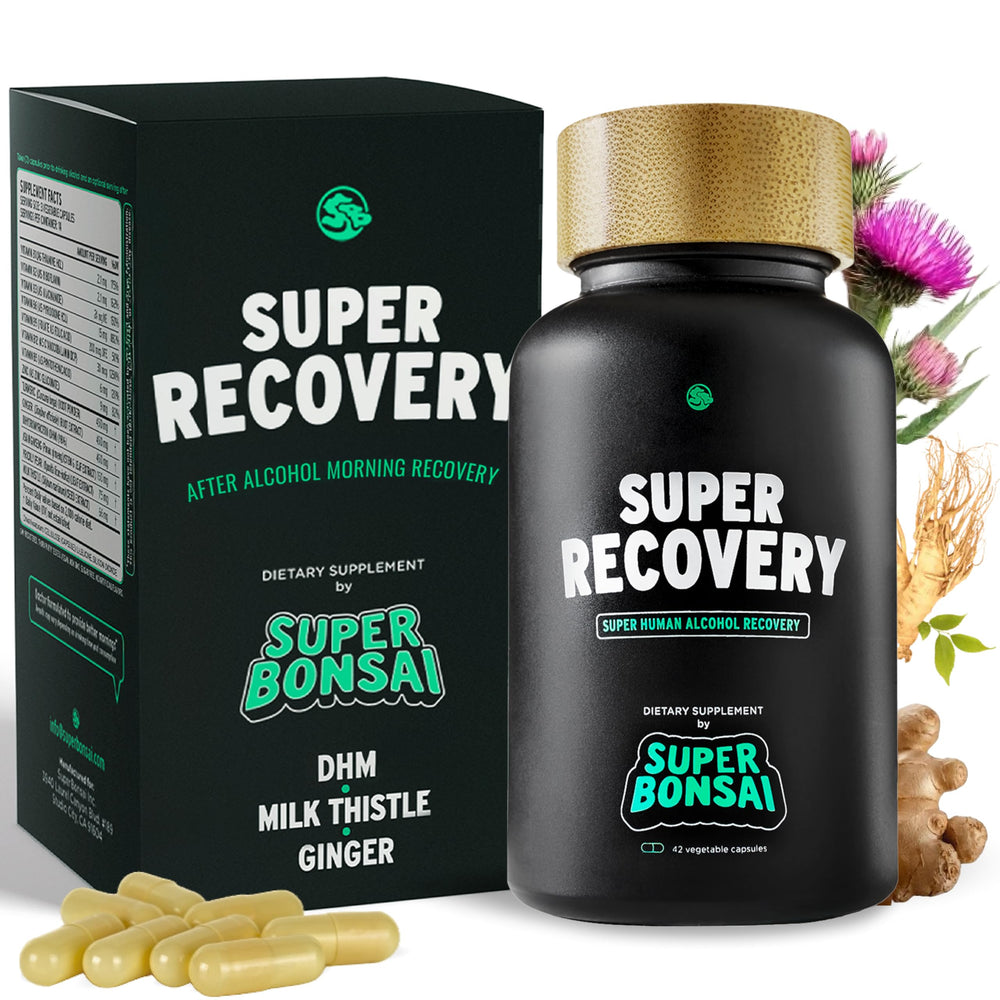 SuperBonsai Super Recovery capsules bottle shown for morning energy support