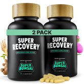 SuperBonsai Super Recovery capsules close-up showing natural ingredients and energy support.