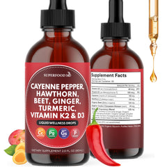 Superfood MD Cayenne Drops bottle with dropper for daily wellness and natural energy support.