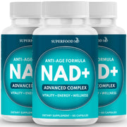Product bottle display of Superfood MD NAD+ supplement for daily wellness