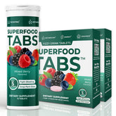 Superfood Tabs Detox bottle pour showing a quick, refreshing cleanse for busy days